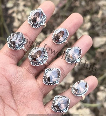 ¡Lote! Anillos de piedras preciosas de topacio ahumado enchapados en plata de ley 925 joyas hechas a mano Foto 1 de 4