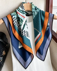 70%Cashmere 30% Silk totem Print Shawl Double Face Bandana Scarf Wrap 26'' new - Picture 1 of 20