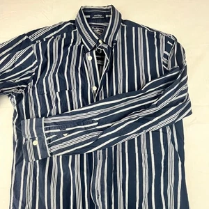 Burberrys of London Men’s Small Blue Long Sleeve Striped Dress Shirt Button Do - Picture 1 of 9