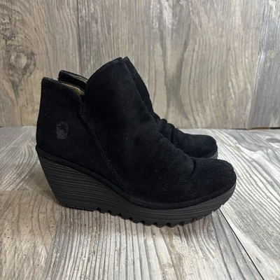 Fly London black suede platform wedge ankle booty 37/US 7 - Image 1 of 4