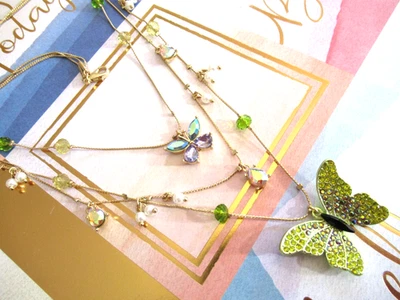 Auténtico collar colgante mariposa cristal amarillo en capas Betsey Johnson nuevo con etiquetas Foto 1 de 4