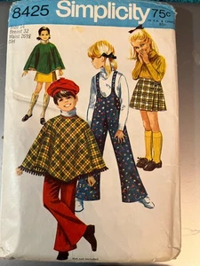 Modello da cucire vintage - semplicità #8425 taglia 14 ragazze - poncho, gonna, pantaloni a campana - Foto 1 di 2