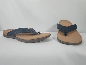 Vionic Shona Leather Sandals Flip Flops Arch Support Comfort Navy Women Size 11 - Picture 1 of 11