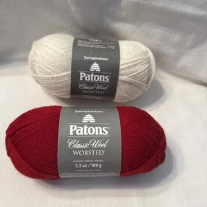 Patons Classic Wool Worsted Red 00230 & 00230 White Skeins 3.5 oz  each new - Picture 1 of 7