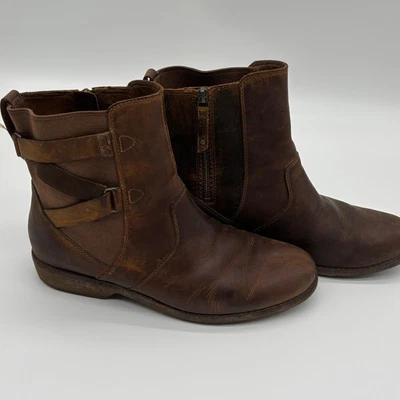 Женские водонепроницаемые кожаные сапоги Teva на лодыжке размер 11 с коричневой боковой пряжкой на молнии - Изображение 1 из 4