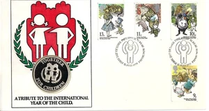 1979 THE INTERNATIONAL YEAR OF THE CHILD SILVER MEDALLION FIRST DAY COVER - Picture 1 of 4