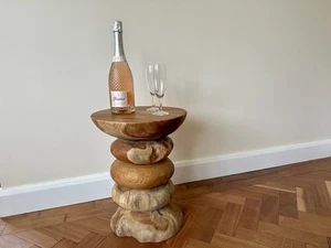 45cm Round Ring Table Teak Root Wooden Bedside Lamp Occasional Unique - Picture 1 of 10