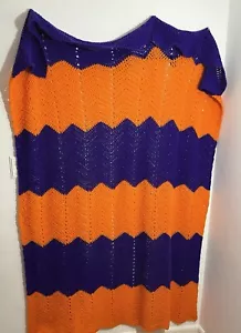 Afghan Blanket Twin Size Purple Orange Zig Zag Blanket 80" x 64" Halloween - Picture 1 of 11