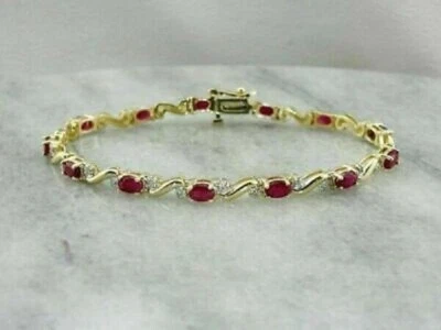 10Ct Cut Pear Cut Red Ruby Tennis 7" Woman's Bracelet 14K Yellow Gold Finish - Image 1 of 4