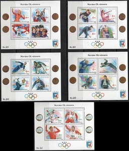 505 Norway 1989-93, BL 11-18 MNH, Olympic Winners I-V, MI BL 12-19, SC #946. - Picture 1 of 1