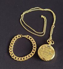 Watch Gift 2pc Set Son Men Gents Gold & 21cm Gold Bracelet Watches UK SELLER 