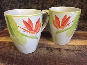 JUEGO de (2) 222 Quinta Tazas de Té Floral Café Gres Verde Moteado - Imagen 1 de 4