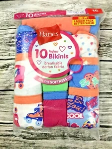 NEW CUTE! Hanes 10 Pack Girls Bikinis Underwear, Cotton, Breathable, Pre Shrunk - Picture 1 of 4