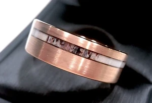 Roségold Wolframring, Geweihring, gebürstet, Hochzeitsbänder Set, Wolframring - Bild 1 von 1