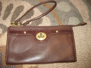 COACH MAHOGANY LEATHER ZIPPY WALLET CLUTCH WRISTLET PYTHON PENELOPE TURNLOCK - Picture 1 of 6