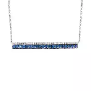 Collar con barra de diamantes de zafiro azul colgante de oro blanco de 14 quilates 0,40 CTW natural - Imagen 1 de 2