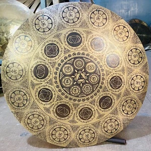 16 Zoll bis 26 Zoll tibetischer flacher Gong - verziert mit tibetischen Mantras - der beste - Bild 1 von 6