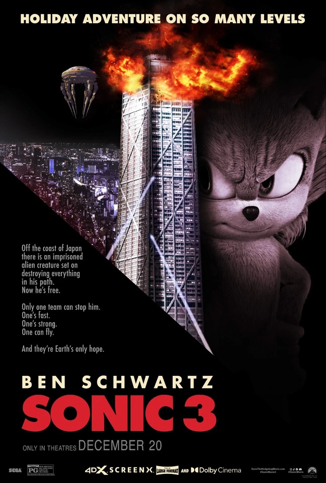 Sonic The Hedgehog 3 movie poster - 11 x 17 inches - Die Hard