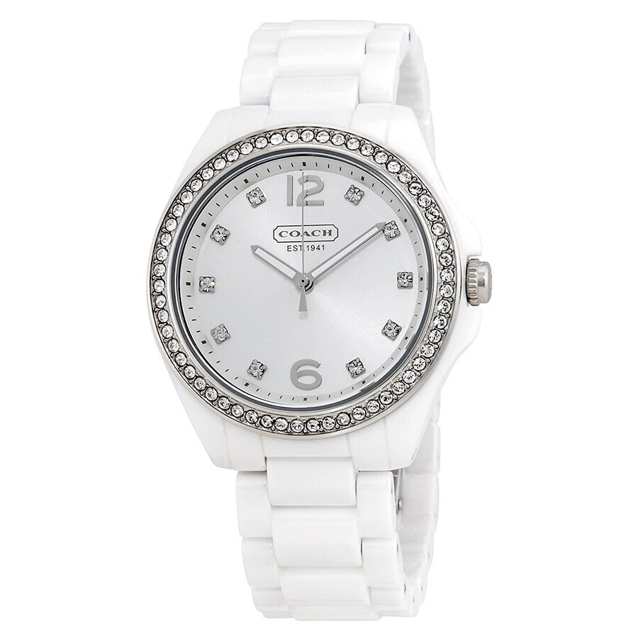 COACH 14501807 TRISTEN WHITE CERAMIC BRACELET SWAROWSKI CRYSTAL WOMEN'S WATCH - image 1 of 1
