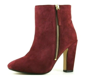 Sole Diva Womens UK 5 E Wide Fit Red Berry Suede Block Heel Zip Up Ankle Boots - Picture 1 of 5