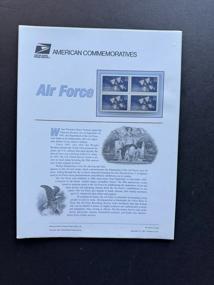 US 1997 Commemorative Panel (524) US Air Force 50th Anniv #3167 MNH +Info Panel - Image 1 of 1