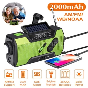 2000mAh Solar Radio Hand Crank Emergency FM/AM USB Charger Power Bank LED Torch - Picture 1 of 26