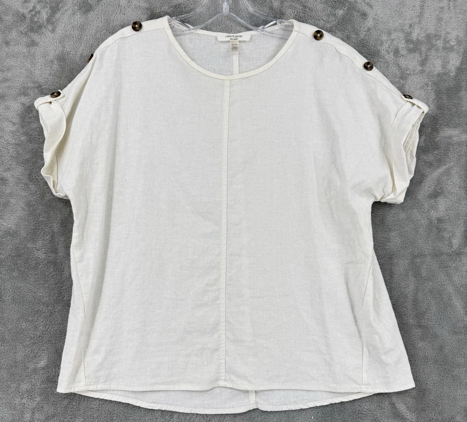 Blusa de estudio Cable & Gauge para mujer pequeña mezcla de lino Lagenlook minimalista cuadrada Foto 1 de 4