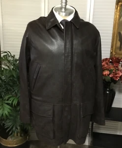 Handsome Men's Nautica Rich Walnut Brown Butter Soft Leather Coat Jacket 48 - Picture 1 of 13