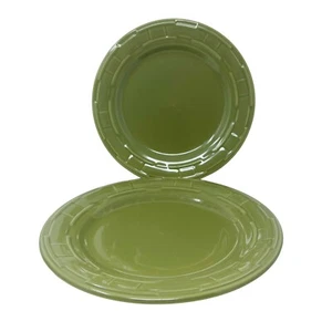 Set of 2 Longaberger Pottery WOVEN TRADITIONS SAGE GREEN Dinner Plates 10”