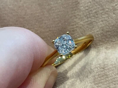 1.0 Carat Lab Created Diamond Cushion Cut Engagement Ring Gold Plated 925 N - Image 1 of 4