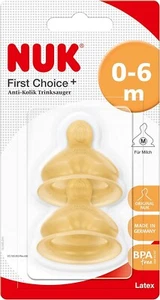 NUK First Choice+ Baby Bottle Teat 0-6 Months Latex with Medium Feed 2 Count - Picture 1 of 6