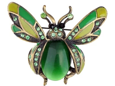 Peridot Green Crystal Rhinestone Ladybug Fly Insect LJH Jewelry Brooch Pin - Image 1 of 4