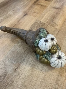 Keramik Füllhorn Erntedank Dekor mit Kürbissen Pastell 16" x 6" - Bild 1 von 5