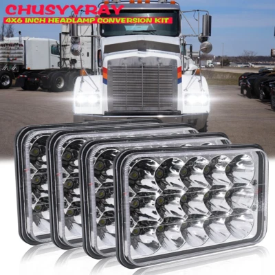 Brightest 4pcs 4x6" Led Headlights H4656 for Kenworth T400 T600A T800 W900 - Image 1 of 4