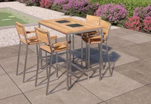 Gartenbar Bar-Set Gartengarnitur Barset Lounge Sitzgruppe SUTTON Teak/Edelstahl - Bild 1 von 5
