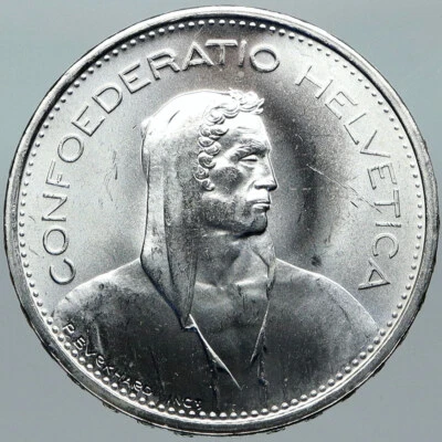 1966 B Switzerland Founding HERO WILLIAM TELL 5 Francs Silver Swiss Coin i88448 - Image 1 of 3