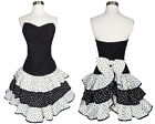 Vintage 80s Black White Strapless Polka Dot Tiered Full Skirt Prom Party Dress S