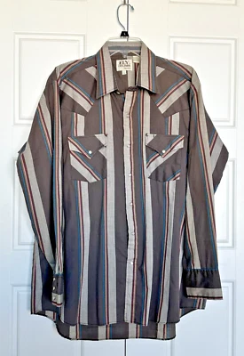 Camisa Occidental Ely Cattleman Perla A Presión De Colección Gris Amarillo Rayas XL 17 1/2 Alto Foto 1 de 4