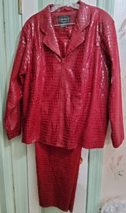 WOMENS 18W SELENE SPORT MAROON FAUX ALLIGATOR JACKET 16W PANT SUIT  SET  NEW - Picture 1 of 16