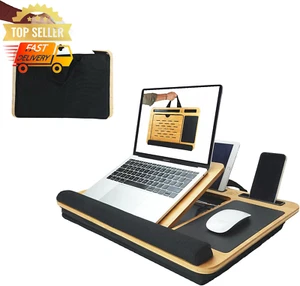 Bamboo Laptop Lap Desk Cushion Adjustable Stand w/ Handles Tablet Holder - Picture 1 of 12
