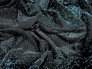 Metallic Slinky Spandex Stretch Jersey Fabric, Per Metre - Black & Turquoise - Picture 1 of 3