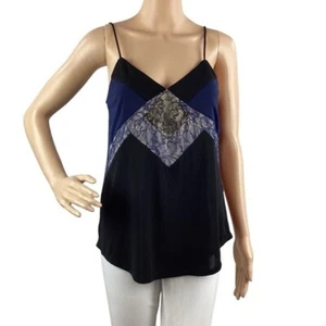 Express Colorblock Canotta Cami in Pizzo Taglia S Nero Blu - Foto 1 di 7