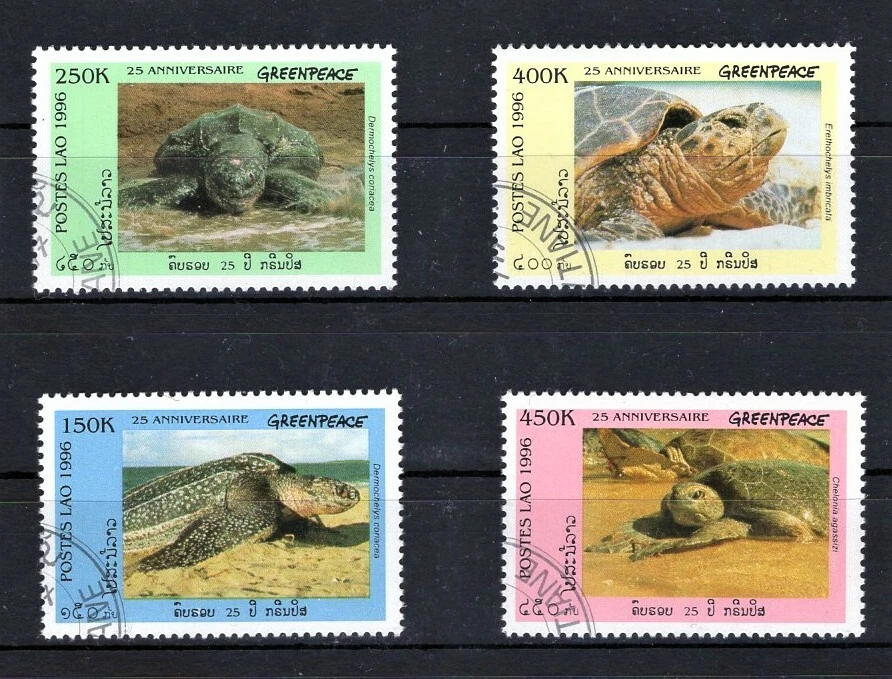 LAO LAOS 1996 GREENPEACE ANNIV TURTLES REPTILES AMPHIB ANIMALS FAUNA STAMPS CTO - Image 1 of 1