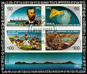 CHILE, EASTER ISLAND CENTENARY ANNEXATION, BLOCK # 43, MNH, YEAR 1988 CTO - Picture 1 of 1