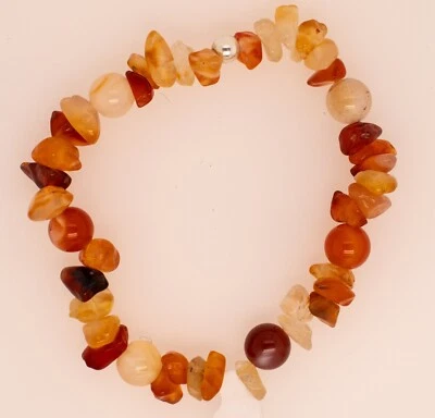 Armband elastisch aus Carneol Splitter mit 8 mm Carneol Perlen - Bild 1 von 2