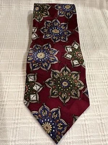 Tabasco Men’s 100% Silk Tie Abstract Logo Design Maroon Blue Green Mandalas - Picture 1 of 10