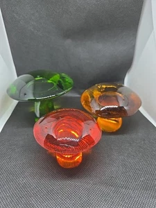 Set of 3 Viking Glass Mushrooms Green Orange Amber - Picture 1 of 14