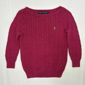 Ralph Lauren Sport Sweater Women’s Medium Fuchsia Cotton Cable Knit Logo Vintage - Picture 1 of 6
