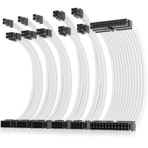 16AWG Pro Power Supply Sleeved Cable, White Power Supply Extension Cable Dual... - Picture 1 of 8