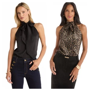 Top blusa Rina collo allacciato nero, leopardato IL NEGOZIO NOLI - Foto 1 di 12